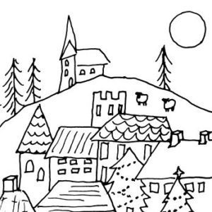 Whimsical Winter Village Sketch II