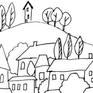 Whimsical Village Sketch