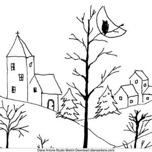 Whimsical Winter Village Sketch