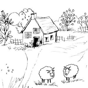 Whimsical Rural Landscape Sketch