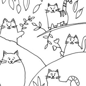 Five Whimsical Cats in the Hills Sketch